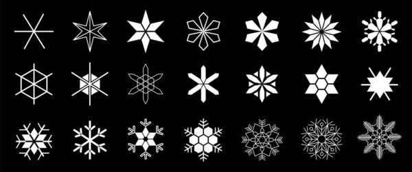 Απομονωμένη Συλλογή Νιφάδων Χιονιού Πλήρης Διανυσματική Απεικόνιση Σκοτεινό Φόντο — Διανυσματικό Αρχείο