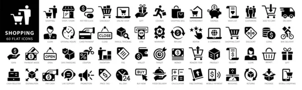 Shopping Icons 100 Set Shop Sign Commerce Web Development Apps — Stock Vector