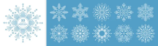 Snowflake Line Icons Blue White Background — Stock Vector