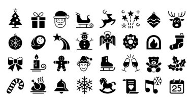 Beyaz arka planda Noel simgeleri koleksiyonu. Vektör