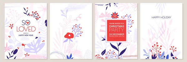 Weihnachtsfeier Einladungsplakat Hintergrund Trendigen Flachen Stil — Stockvektor