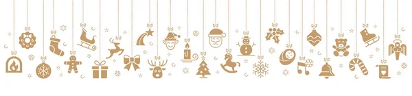 Ornamenti Natale Appeso Oro Isolato Sfondo — Vettoriale Stock