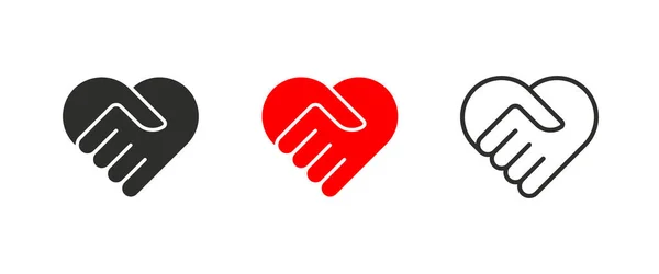 Handshake Logotipo Coração Estilo Plano Nenhum Rasismo Definir Ícone Isolado — Vetor de Stock