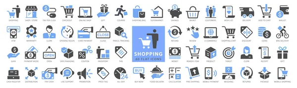 Ícones Compras 100 Set Shop Sign Commerce Para Aplicativos Sites —  Vetores de Stock