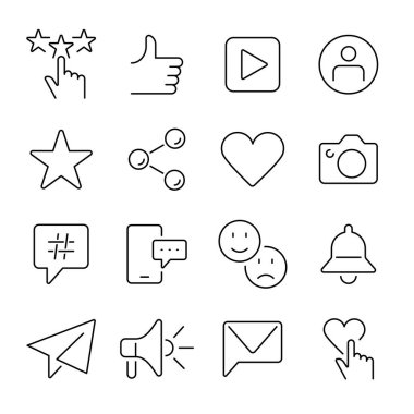 Marka büyükelçi çizgisi simgeleri. İnsanları etkilemek, Megafon ve Temsilci. Sosyal medya pazarlamacılarını etkiliyor. Doğrusal küme. Vektör