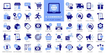 E-commerce Flat Icons collection - Blue Flat Style Bi-color web icon set. Business Full vector illustration set clipart