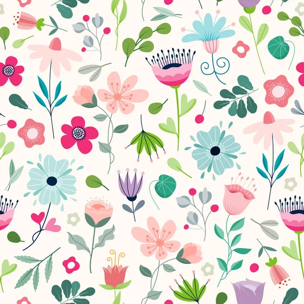 Vector Seamless Pattern Colourful Cute Flowers Plants — Stock Vector