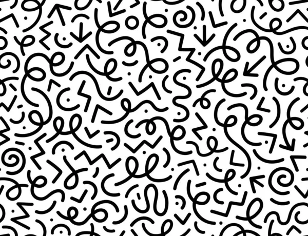 シームレスな黒と白の幾何学模様 ヒップスターメンフィススタイルホワイト バックグラウンドテクスチャ — ストックベクタ