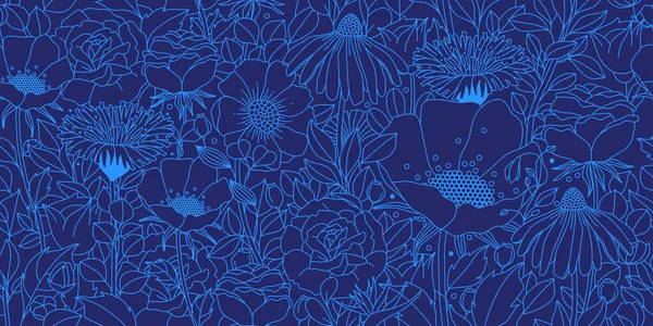 Composition Fleur Sans Couture Illustration Vectorielle Complète Avec Fond Bleu — Image vectorielle