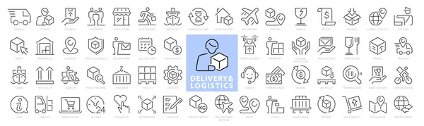 Delivery Shipping Line Icons Set Logistics Icon Collection Courier Shopping — Stock Vector