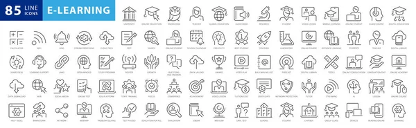 Learning Black White Icon Set Online Education Elements Outline Icon — Stock Vector
