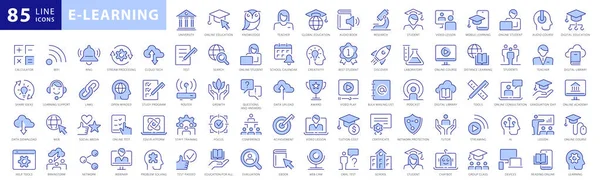 Learning Online Schooling Education Icons Set Símbolos Learning Coleção Aprendizagem —  Vetores de Stock