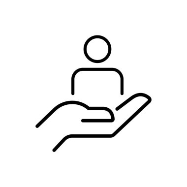 Müşteri hizmetleri ikonu, hasta yardımı, yönetim desteği ve yardım istemcisi, beyaz arka planda ince çizgi sembolü - düzenlenebilir felç