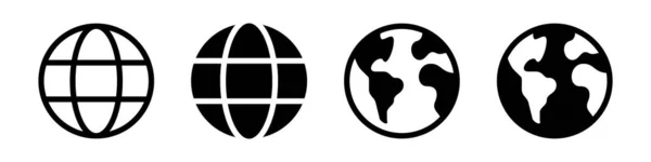 世界偶像设定 世界行星地球图标收集 有世界地图符号的球体 球状线和Elat型 鱼群向量 — 图库矢量图片