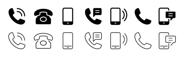 Набор Значков Телефона Значок Пузырь Чата Телефонный Звонок Звонок Мобильному — стоковый вектор