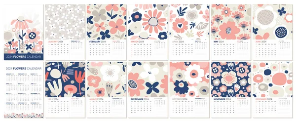 2024 Años Calendario Diseño Semana Inicio Domingo Conjunto Plantillas Página — Vector de stock