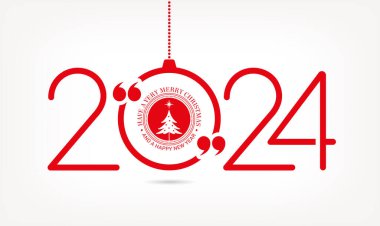 2024 Mutlu Yıllar posterlerinin yaratıcı konsepti. Kutlama ve sezon dekorasyonu için tipografi logosu 2024 olan şablonlar tasarlayın. Markalaşma, afiş, kapak, kart için minimal modaName 