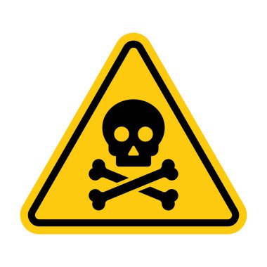 Kafatasında tehlike işareti var. Toksik, elektrik veya kimyasal uyarı simgesi. Tehlike üçgeni ölüm sembolü