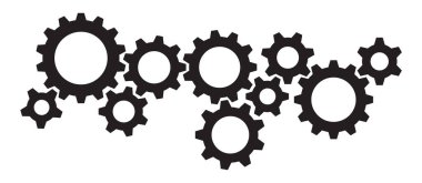 Gears Simge Vektörü Grafik Tasarımı. Cogwheel Grubu İllüstrasyonu. Siyah Basit İşçi Çarkı Şeffaf Sanayi Sancakları 
