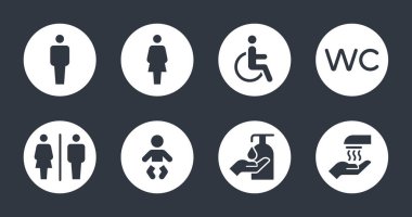 Tuvalet simgeleri hazır. Koyu arkaplanda Vektör Sembolleri