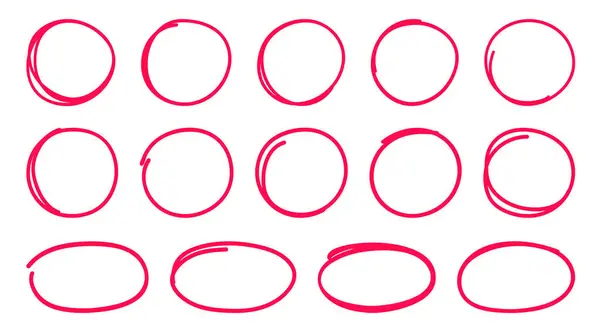 Σύνολο Ζωγραφισμένα Στο Χέρι Κόκκινα Κύκλους Και Οβάλ Επισήμανση Κύκλου Royalty Free Διανύσματα Αρχείου