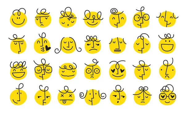 Όμορφα Αστεία Πρόσωπα Αυτοκόλλητα Emoticons Funky Χαρούμενος Χαρακτήρας Καρδιά Μοντέρνο Διανυσματικά Γραφικά