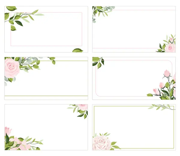 Ręcznie Rysowane Ramki Kwiatowe Kwiatami Gałęziami Liśćmi Elegancki Wzór Etykiety Wektor Stockowy