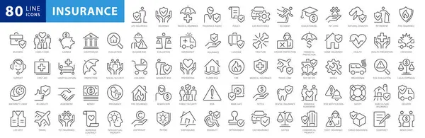 Versicherungselemente Minimale Dünne Linie Web Symbol Gesetzt Umrisse Icons Sammlung Vektorgrafiken