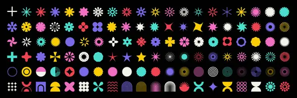 Геометрический Набор Форм Цветов Набор Векторных Фигур Звезд Ретро Брутальный Векторная Графика