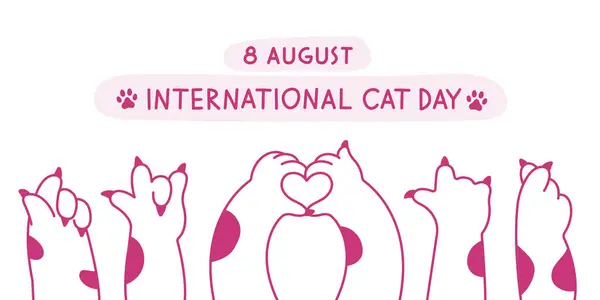 可爱的猫和滑稽的小猫涂鸦向量集 八月八日快乐国际猫日系列设计系列 采用平整 轮廓分明 色彩各异的造型 图库插图