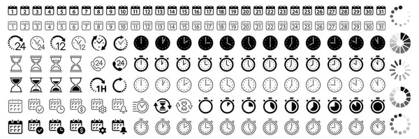 时间和时钟图标 白色背景下的黑白矢量模板 免版税图库矢量图片