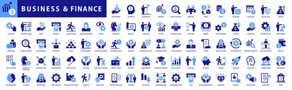 财务图标集 采购产品概念 如利润 货币和收入图标 蓝色配色图标选集 免版税图库插图