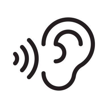 Beyaz arkaplan, ses, müzik, düz ve minimalist üzerinde kulak ince çizgi simgesi