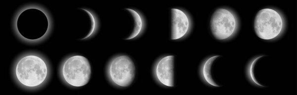 Реалистичные фазы луны. Векторные элементы лунный набор. Черное и белое