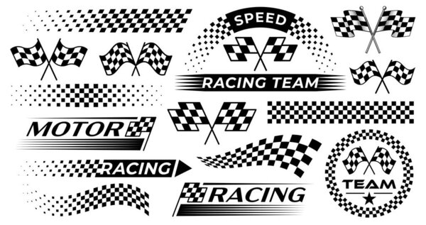 racing Black and White vector set, car racing vector set, checkered flag templates, speed inspired Designs, sport automotive graphics, black and white full vector set