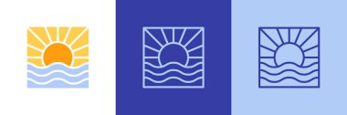 Soyut Sunset plaj logosu peyzaj tasarımı Şablon Vektör illüstrasyonu. Yaz Dalgası Güneş Logosu