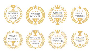 Ödülü Kazanan Amblem Koleksiyonu Vektör Altın Laurel Çelengi