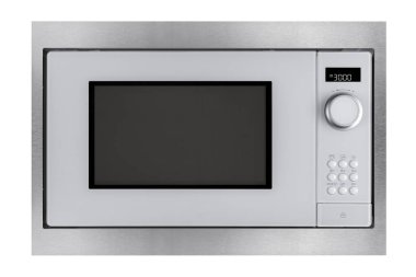 a white microwave oven with buttons and an electronic panel. isolated on white