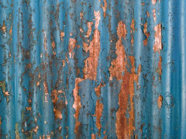 vintage texture on metal surface with traces of old paint and rust, blue color