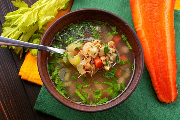 Wholesome Veggie Soup Sprouted Grains Fresh Vegetables Bowl — Stock Photo, Image