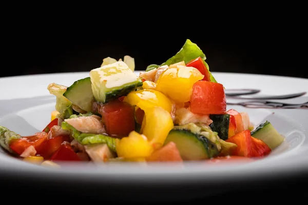 Красочный Здоровый Салат Курицы Свежих Овощей — стоковое фото