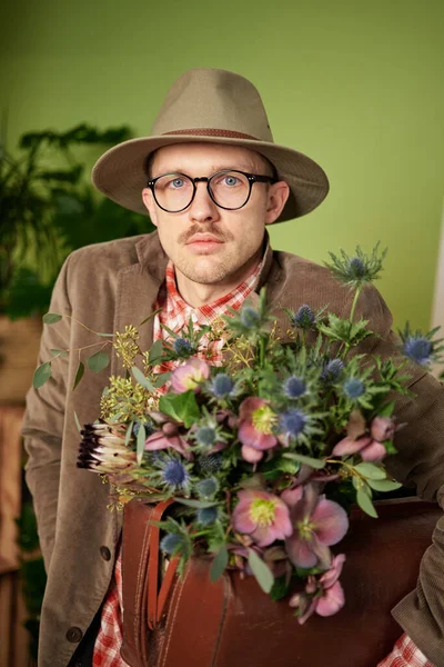 Poet Writer Portrait Nerd Concept Caucasian Male Person Eyeglasses Hat — Stock Photo, Image