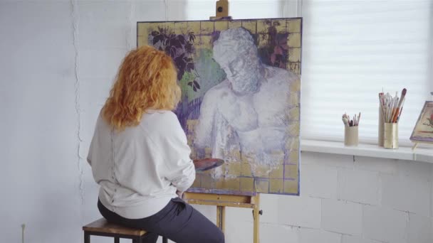 Herramientas Pintura Para Arte Creativo Hobby Mujer Artista Caucásica Haciendo — Vídeos de Stock