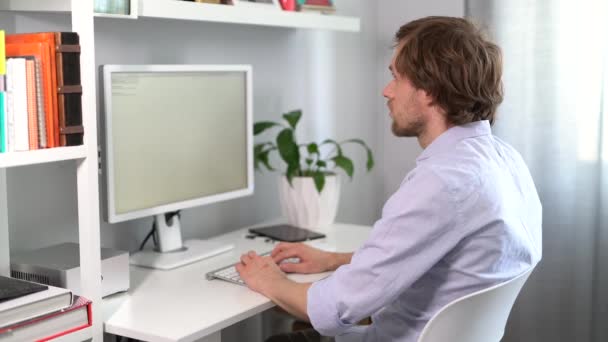 Young Attractive Caucasian Businessman Freelancer Software Developer Designer Working Home — Stok video