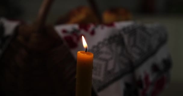 Easter Burning Candle Background Basket Embroidered Towel Ukrainian Style High — 비디오