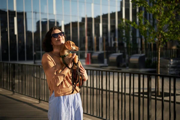 Mädchen Küssen Umarmenden Hund Pet Niedlich Entzückend Roten Hund Freundlich — Stockfoto