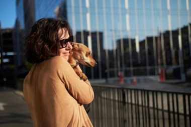 Öpüşen köpek yavrusu sevimli kırmızı köpek dostça yaklaşan gözleri kapayan komik hayvanlar. Yüksek kalite fotoğraf