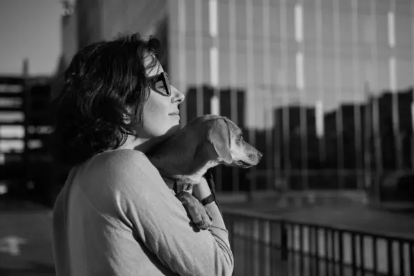 Mädchen Küssen Umarmenden Hund Pet Niedlich Entzückend Roten Hund Freundlich — Stockfoto