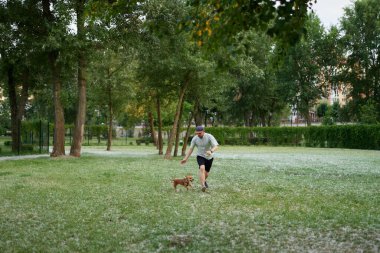 Destek, bakım ya da mutlu aile, koruyucu köpek ya da evcil hayvanla bağ kuran ve birlikte eğlenen adam ve çocuklar. Yüksek kalite fotoğraf