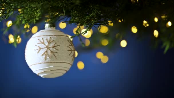 白い保証およびライトが付いているクリスマスの木の枝 — ストック動画